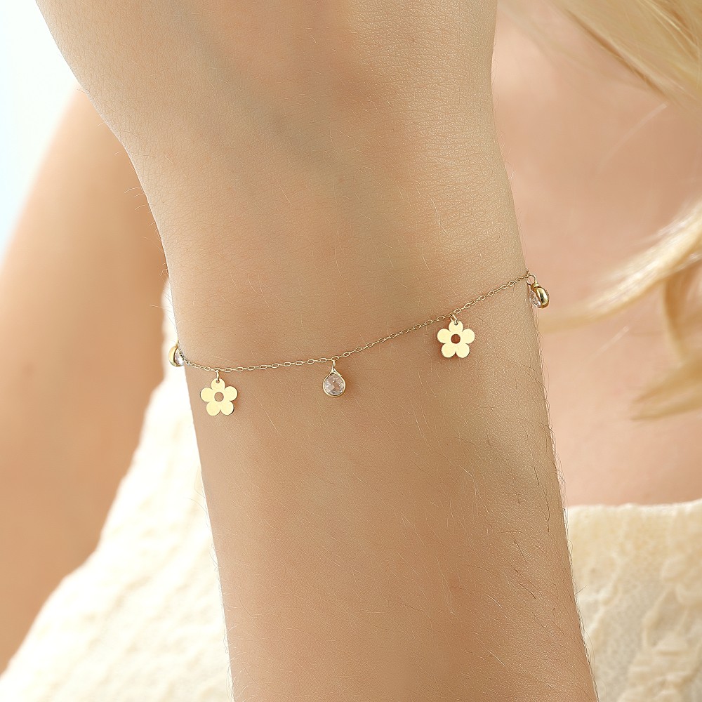Diamond Bangle Bracelet for Women 14K Yellow Gold Flower Design 1.2Ct 018337