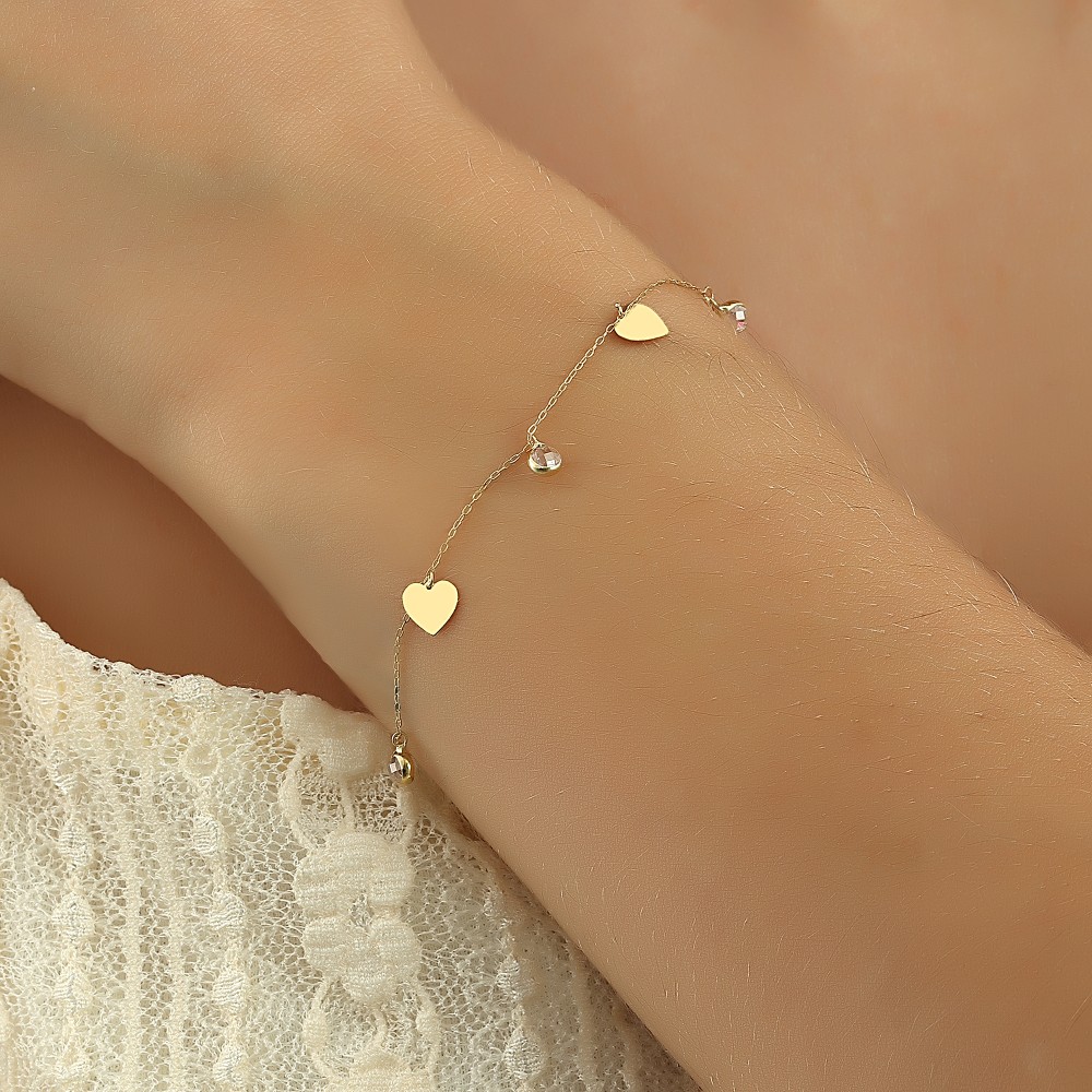 Glorria 14k Solid Gold Heart Bracelet