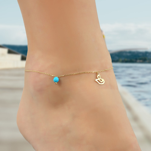 Glorria 14k Solid Gold Turquoise Stone Swan Anklet Glorria 14k Solid Gold Turquoise Stone Swan Anklet