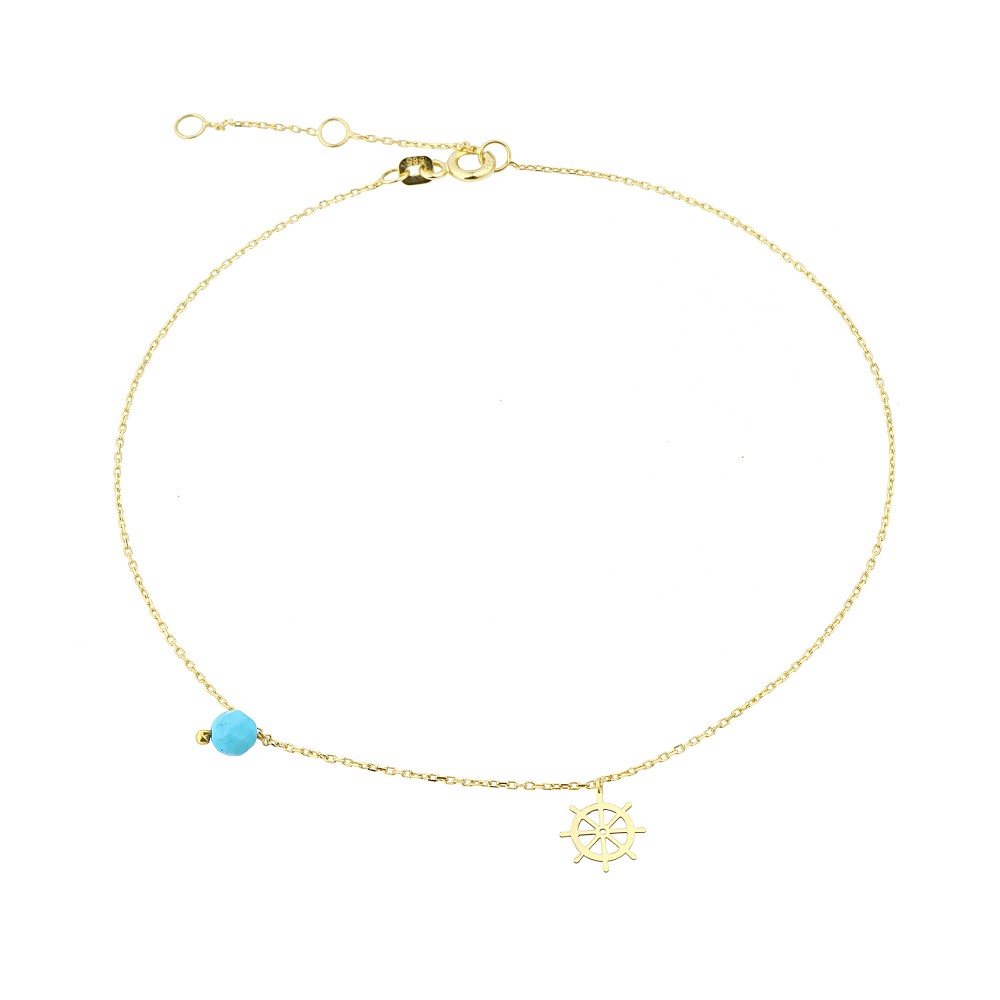 Glorria 14k Solid Gold Turquoise Stone Helm Anklet