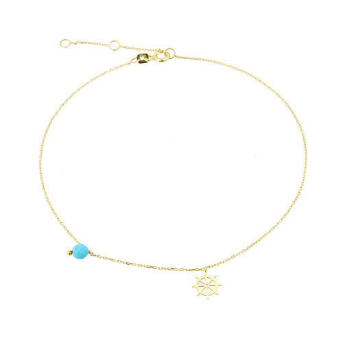 Glorria 14k Solid Gold Turquoise Stone Helm Anklet Glorria 14k Solid Gold Turquoise Stone Helm Anklet