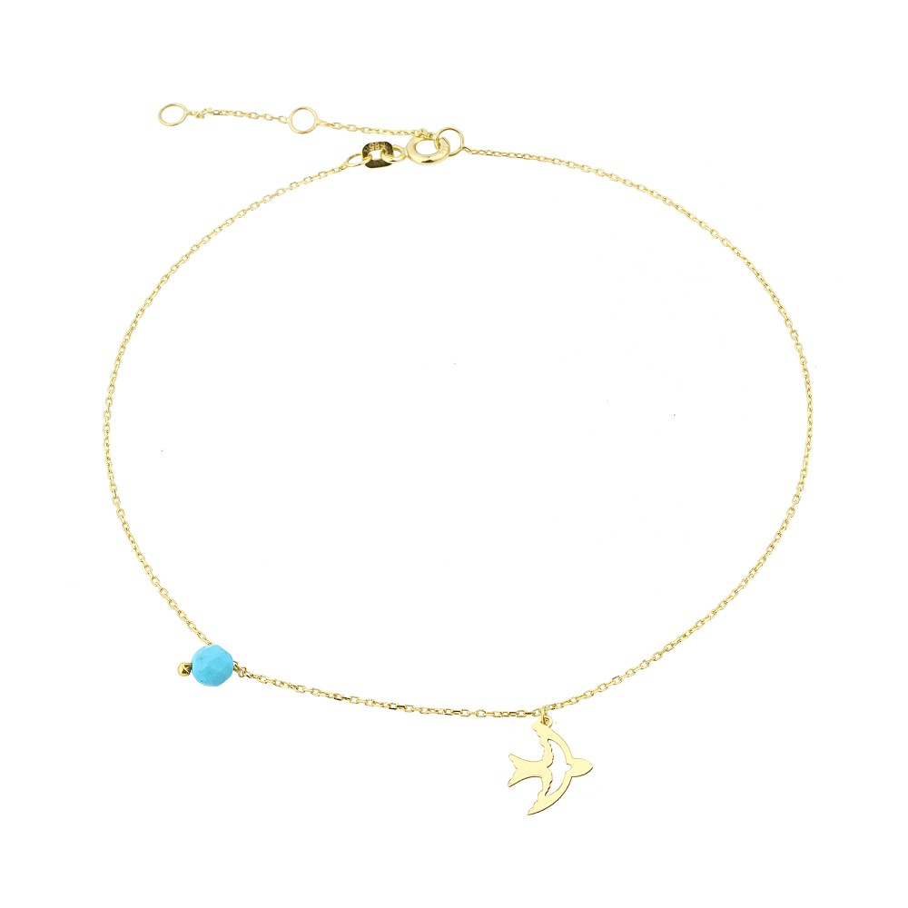 Glorria 14k Solid Gold Turquoise Stone Bird Anklet