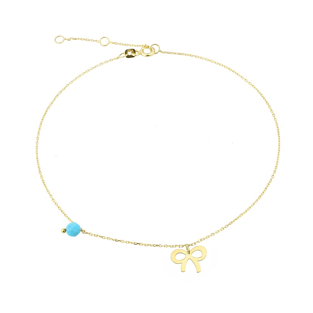 Glorria 14k Solid Gold Turquoise Stone Bow Anklet