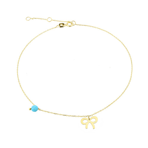 Glorria 14k Solid Gold Turquoise Stone Bow Anklet Glorria 14k Solid Gold Turquoise Stone Bow Anklet