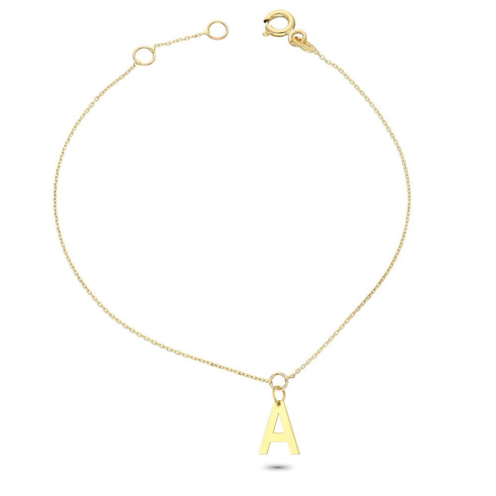 Glorria 14k Solid Gold Letter A Bracelet