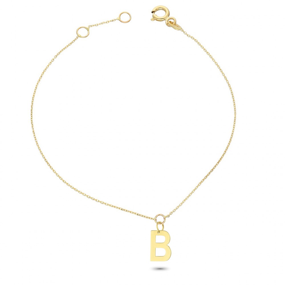 Glorria 14k Solid Gold Letter B Bracelet