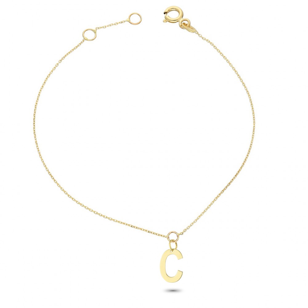 Glorria 14k Solid Gold Letter C Bracelet