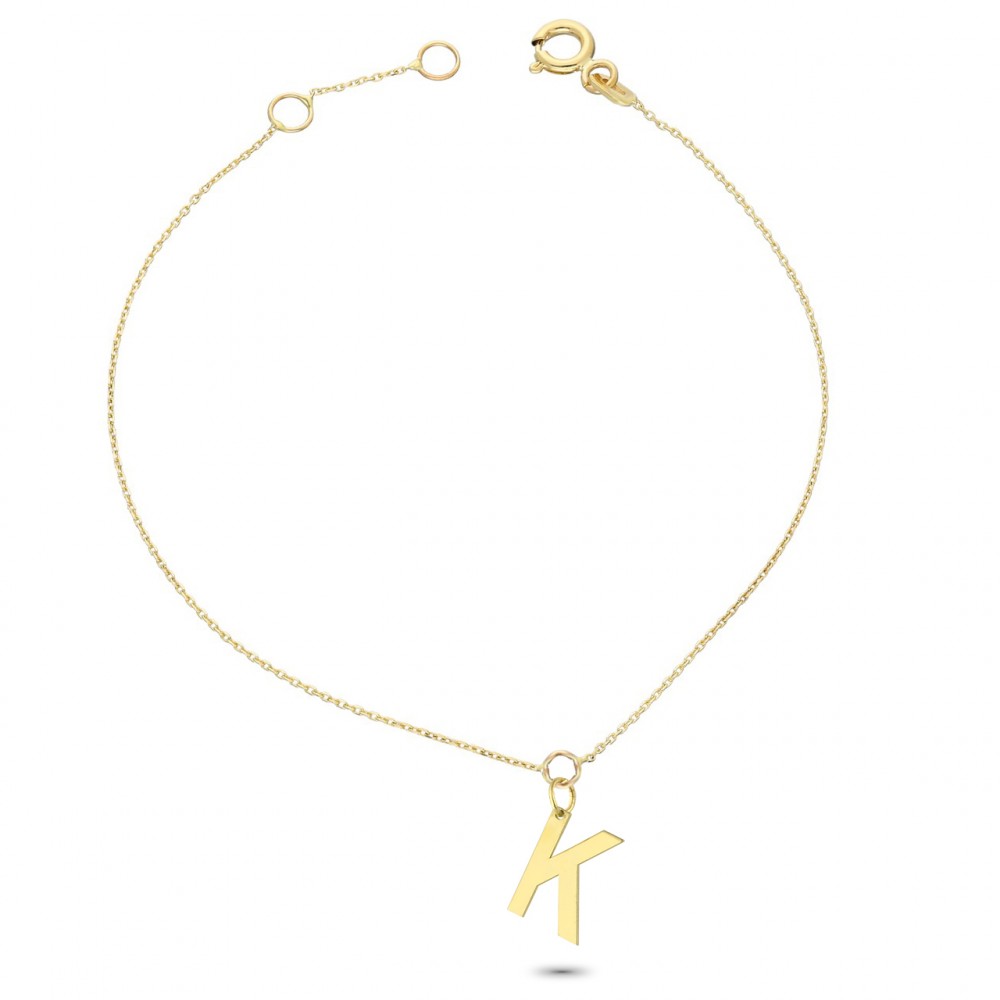 Glorria 14k Solid Gold Letter K Bracelet
