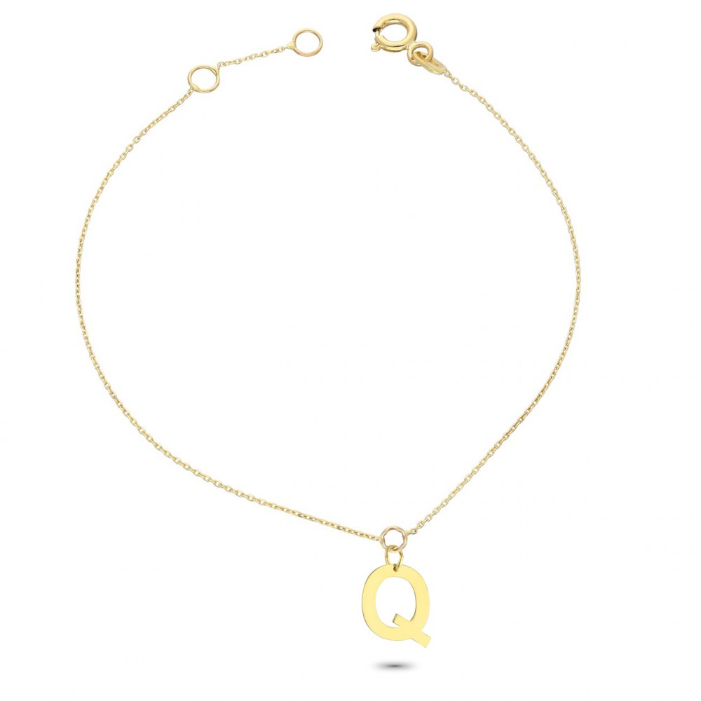 Glorria 14k Solid Gold Letter Q Bracelet