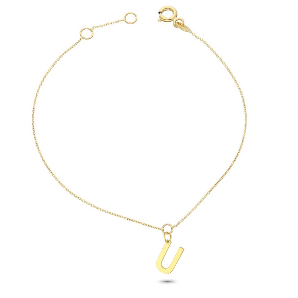 Glorria 14k Solid Gold Letter U Bracelet