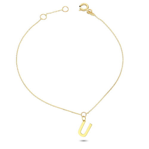 Glorria 14k Solid Gold Letter U Bracelet