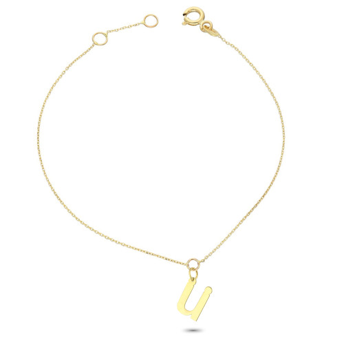 Glorria 14k Solid Gold Letter Ü Bracelet