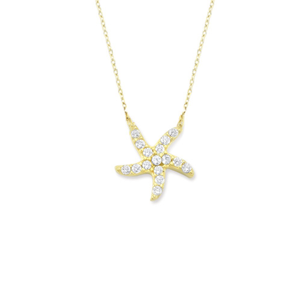 Glorria 14k Solid Gold Starfish Necklace