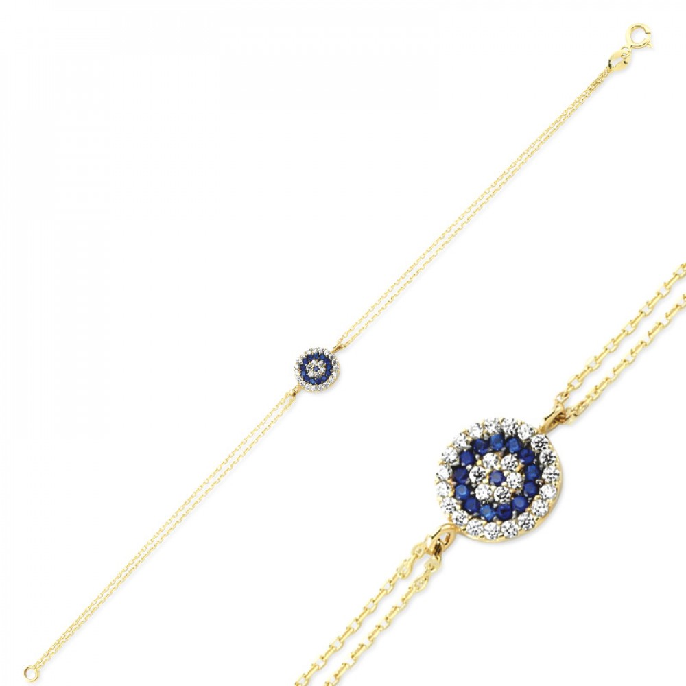 Glorria 14k Solid Gold Evil Eye Bead Bracelet