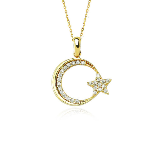 Glorria 8k Solid Gold Star and Crescent Pendant