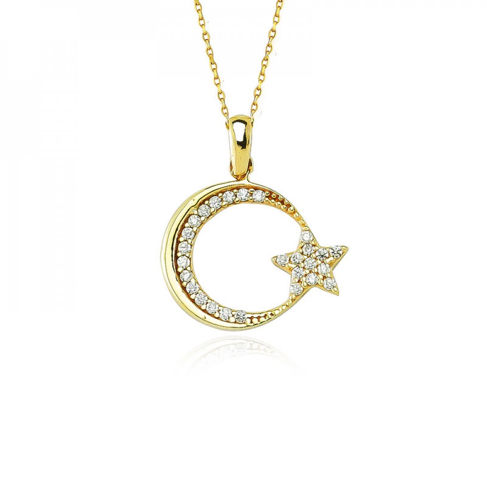 Glorria 8k Solid Gold Crescent And Star Necklace - GIFT SET