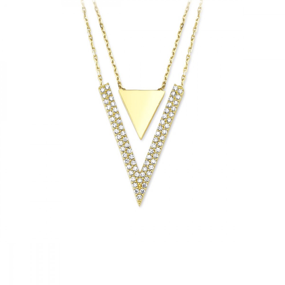 Glorria 14k Solid Gold Triangular Pave Necklace
