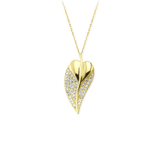 Glorria 14k Solid Gold Hearted Leaf Necklace Glorria 14k Solid Gold Hearted Leaf Necklace