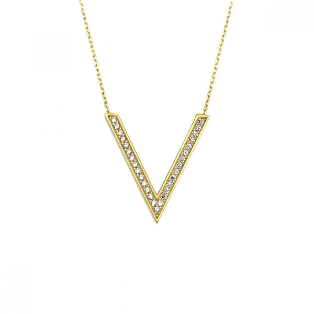 Glorria 14k Solid Gold V Pave Necklace
