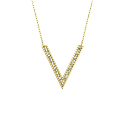 Glorria 14k Solid Gold V Pave Necklace Glorria 14k Solid Gold V Pave Necklace