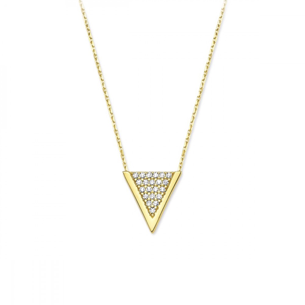 Glorria 14k Solid Gold Triangular Pave Necklace