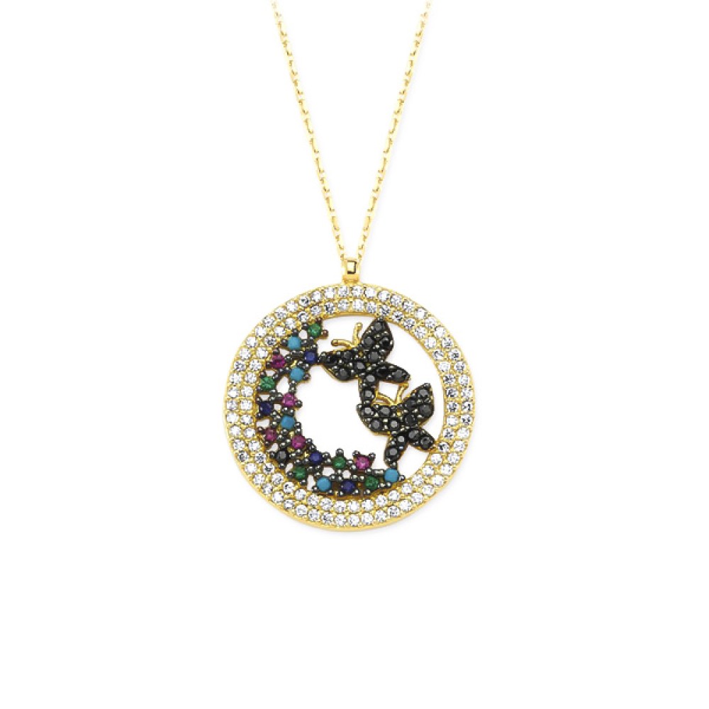 Glorria 14k Solid Gold Colored Pave Butterfly Necklace Glorria 14k Solid Gold Colored Pave Butterfly Necklace