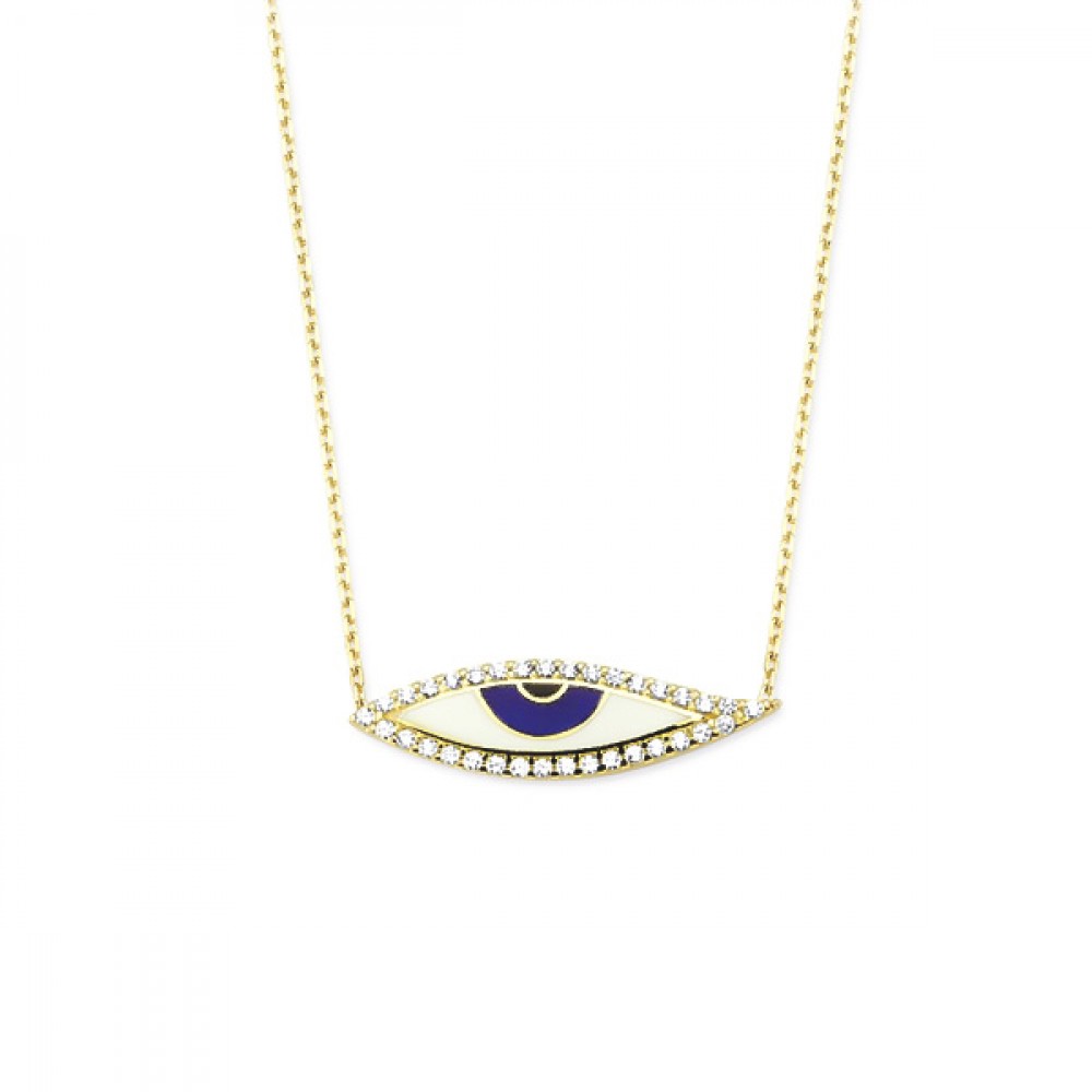 Glorria 14k Solid Gold Eye Pave Love Necklace