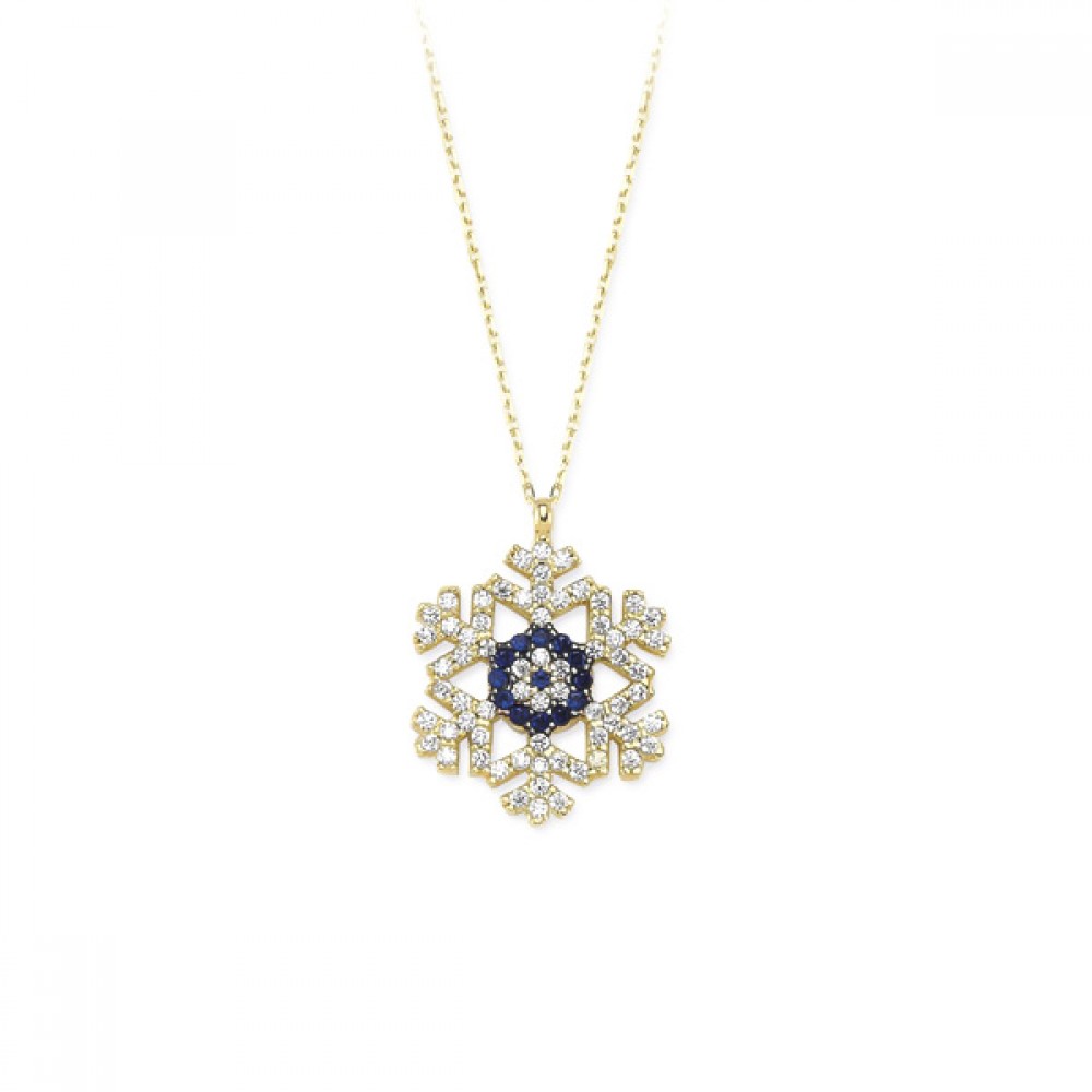 Glorria 14k Solid Gold Snowflake Evil Eye Pave Necklace