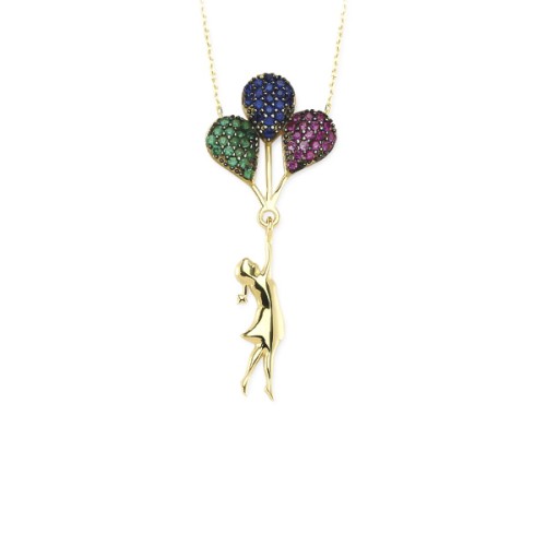 Glorria 14k Solid Gold Colored Pave Balloon Necklace Glorria 14k Solid Gold Colored Pave Balloon Necklace