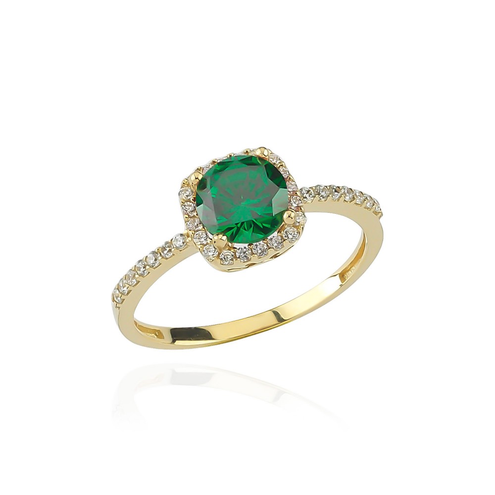 Glorria 14k Solid Gold Green Zirkon Pave Ring