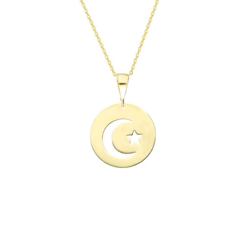 Glorria 8k Solid Gold Star and Crescent Pendant