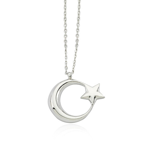 Glorria 925k Sterling Silver Crescent And Star Necklace Glorria 925k Sterling Silver Crescent And Star Necklace