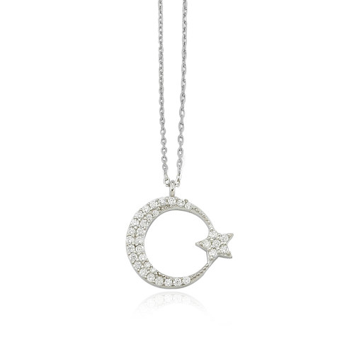 Glorria 925k Sterling Silver Crescent And Star Necklace Glorria 925k Sterling Silver Crescent And Star Necklace
