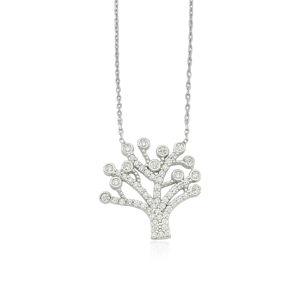 Glorria 925k Sterling Silver Tree of Life Necklace, Solitaire Earrings Gift Set