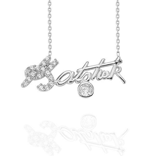 Glorria 925k Sterling Silver Pave Atatürk Signature Necklace