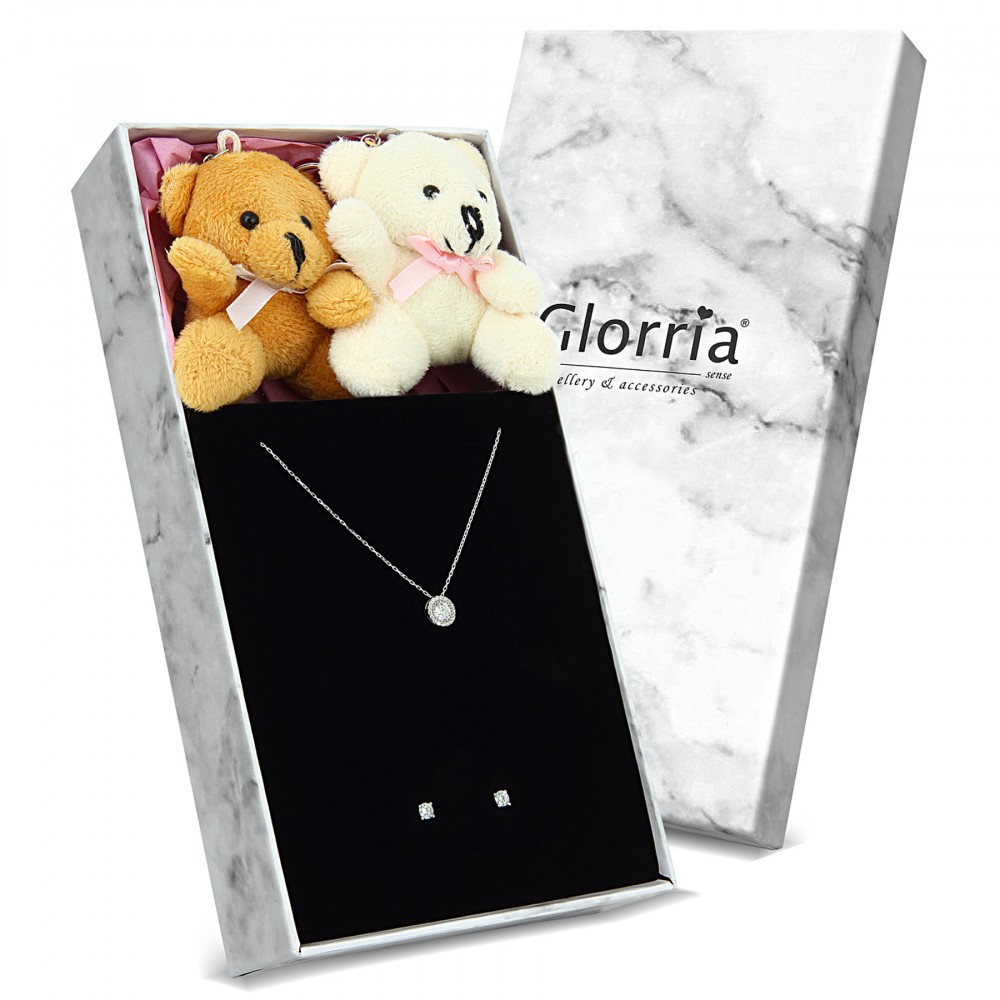 Glorria 925k Sterling Silver Solitaire Necklace, Earrings Gift Set