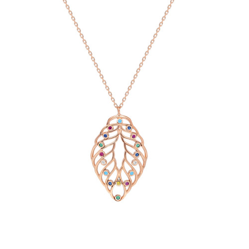 Glorria 925k Sterling Silver Colored Leaf Necklace