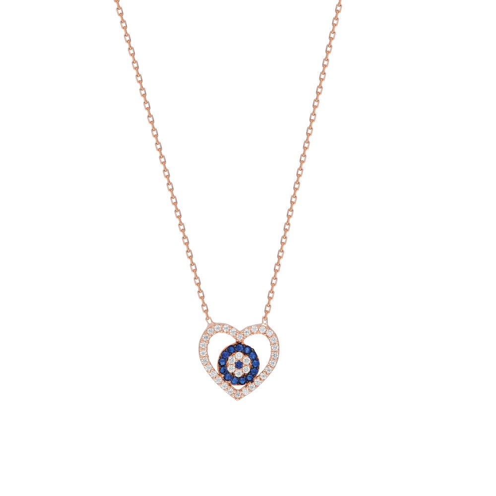 Glorria 925k Sterling Silver Heart Evil Eye Necklace