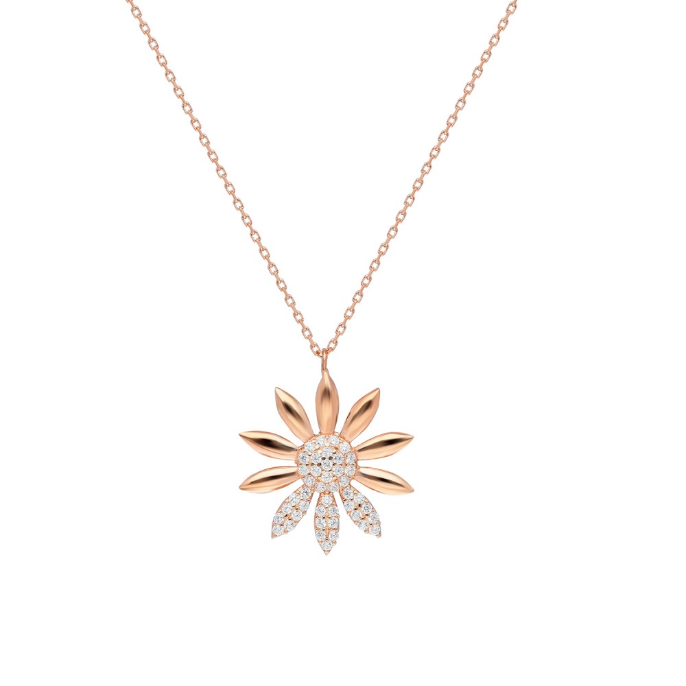 Glorria 925k Sterling Silver Pave Daisy Necklace